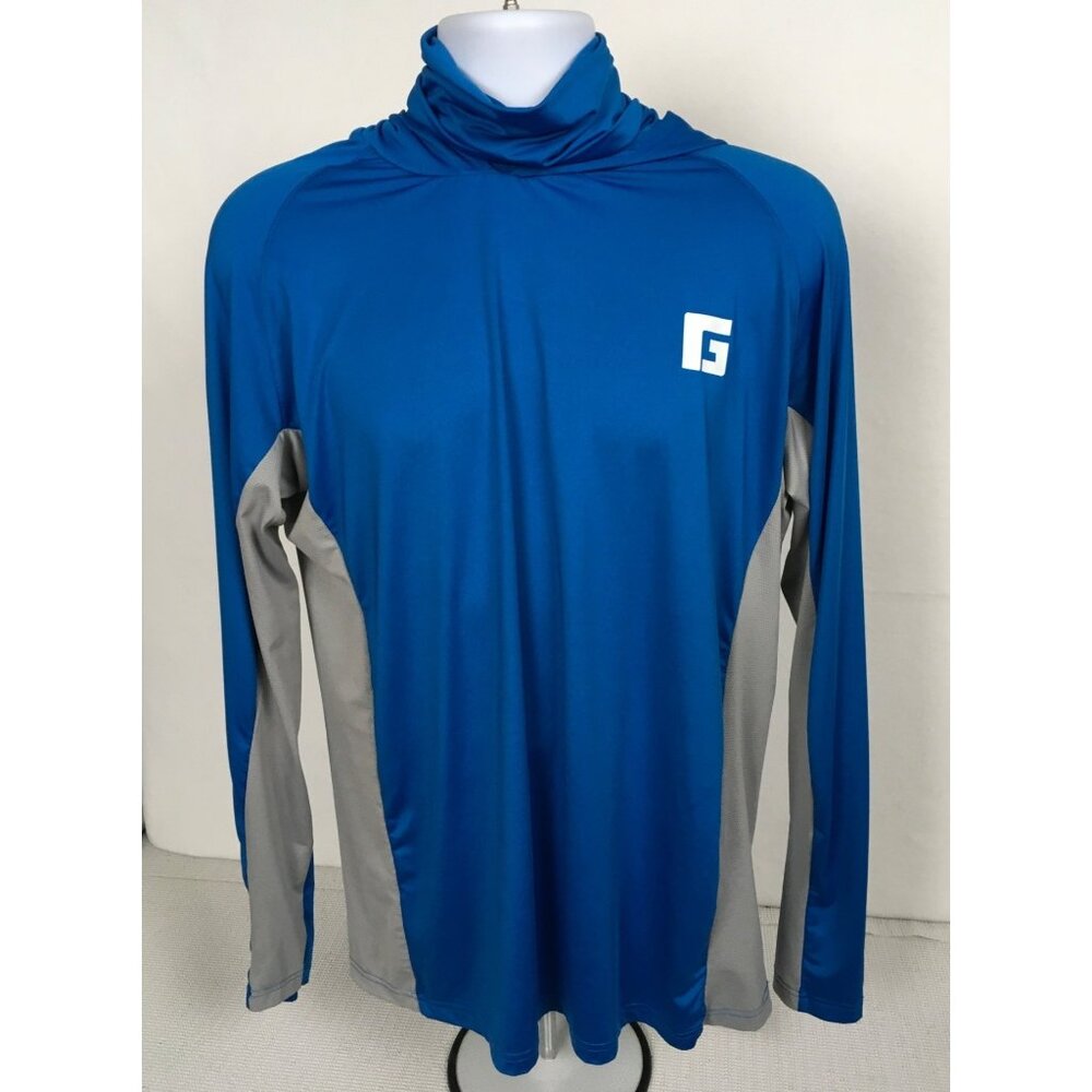 Rogers Mens Athletic Shirt Size M Long Sleeve Hooded Mock Neckline Blue Athletic